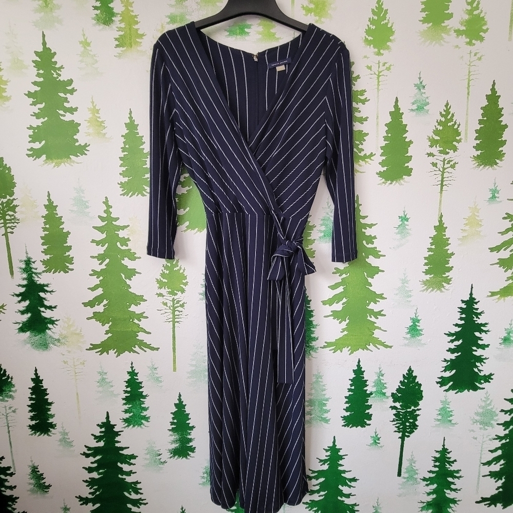 Tommy Hilfiger Striped Midi Faux Wrap Dress.